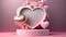 3d rendering podium splay heart pink ball happy valentines day background valentine nubes romantic wedding love abstract gift