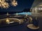 3d rendering of pool villa with fireworks and champagne. new years eve