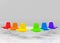 3d rendering. Rainbow color Chairs group with Copy space gray color wall as background. seating for LGBT or all sexual concept