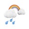 3d rendering rainbow with rain and clouds icon. 3d render rainy and cloudly weather with rainbow icon. Rainbow with rain