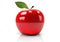 3D rendering red apple half shiny half matte with white spots green leaf isolated on a white screen