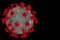 3D rendering red coronavirus cells covid-19 influenza flowing on black background