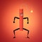 3d rendering of red dynamite stick with burning wicker and grinning cartoon face, cartoon arms and legs.