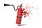3d rendering of red fire extinguisher starting to dissolve into particles on white background.