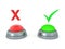 3D Rendering of red and green buttons with check mark and x mark above