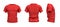 3d rendering of a red T-shirt shaped as a realistic male torso in front, side and back view.