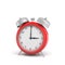 3d rendering of a red vintage alarm clock with double metal bells isolated