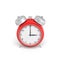 3d rendering of a red vintage alarm clock with double metal bells isolated