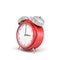 3d rendering of a red vintage alarm clock with double metal bells isolated on white