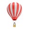 3d rendering of a red and white hot air balloon with a basket on white background.