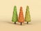 3d rendering red yellow green three pine tree minimal cartoon style fall/autumn season