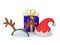 3D Rendering of reindeer antlers, santa hat and present box