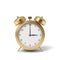 3d rendering of a retro alarm clock covered in gold standing on a white background.