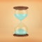 3d rendering of retro hourglass with blue sand stands on a bright yellow background.