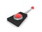 3D Rendering of retro remote control with red button