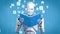 3D rendering of robot hominoid reading book