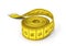 3d rendering of a roll of a yellow measuring tape on a white background.