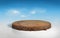3D rendering round cutaway terrain floor with rock isolated on blue sky