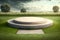 3d rendering of a round stone podium in the green grass field