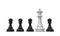 3d rendering of a row of black pawn pieces with a single white king figure sticking out from among them.