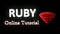 3d rendering of Ruby online tutorial on black background. Programming tutorial. Coding concept. Ruby language e-learning. Online