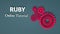 3d rendering of Ruby online tutorial with pink gears on gray background. Place for text. Programming tutorial. Coding concept.