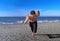 3D Rendering :  a running male character illustration with beach background