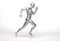 3D Rendering :  a running silver male character illustration with grey background