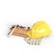 3D rendering of a safety helmet, work gloves, and hammer against a white background