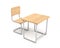 3d rendering of a school desk and chair both are made of iron and light wood on white background.