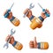 3d rendering, set of cartoon human master hands hold fixing and building tools. Construction and renovation service clip art