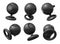 3d rendering of set of six black webcams isolated on white background.