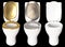 3D rendering a set of a toilet bowl with colors gold, chrome, an