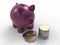 3D rendering - shaded cute piggy bank with euro coins