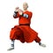 3D Rendering Shaolin Monk on White