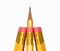 3D rendering of a sharp pencil among pencil erasers