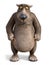 3D rendering of shocked cartoon bear measuring his waist.