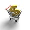 3D rendering shopping cart with golden dollar sign