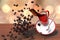 3D rendering shot of levitation red coffee cup with Scattered co