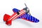 3d rendering side view of Polikarpov Vintage airplane with stars and stripes, the 4th of July Independence day United States of