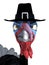 3D rendering of a silly angry toon turkey wearing pilgrim hat.