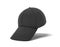 3d rendering of a single black baseball cap hanging vertically on a white background with its visor down.