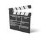 3d rendering of a single black clapperboard with empty fields for movie name and staff.