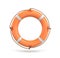 3d rendering of a single isolated orange life buoy hanging over a white background.