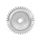 3d rendering of a single metal straight spur gear in side view isolated on a white background.