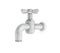 3d rendering of single metal water tap with a cross handle on a white background.
