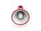 3d rendering of a single red and white megaphone in side view on white background.