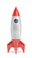 3d rendering of a single silver and red rocket ship with a round porthole isolated on a white background.