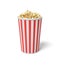 3d rendering of a single small popcorn bucket in red and white stripes with popcorn reaching to the top.