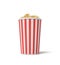 3d rendering of a single small popcorn bucket in red and white stripes with popcorn reaching to the top.